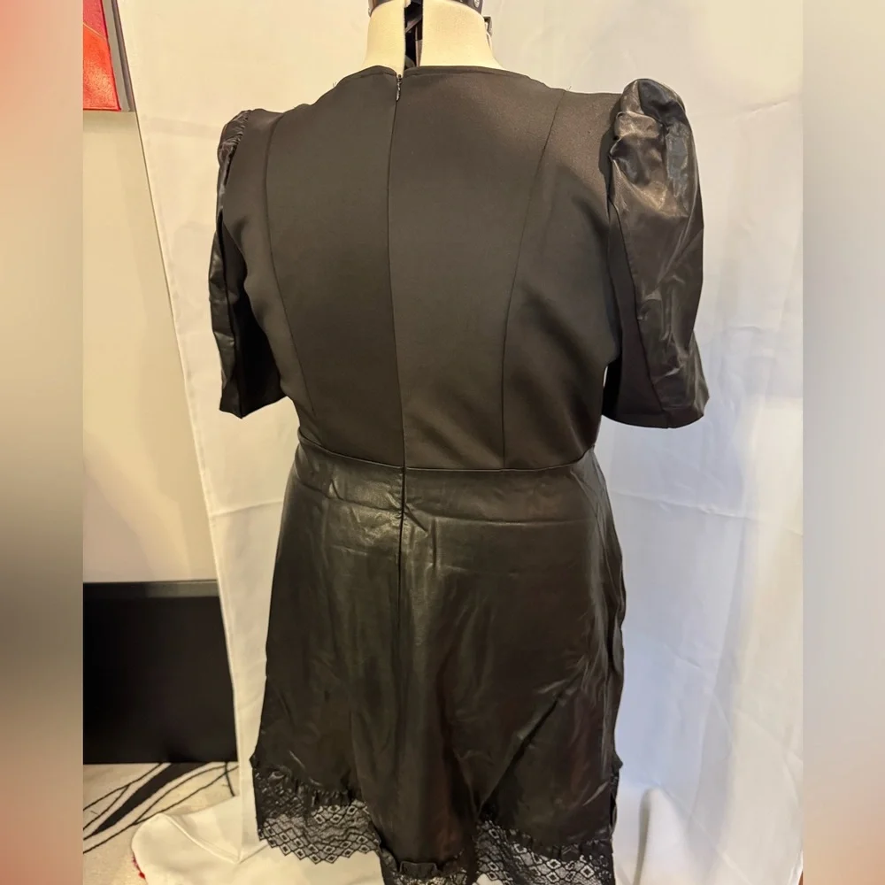 Eloquii Black Faux Leather Midi Dress with Lace Detail - Picture 4 of 6